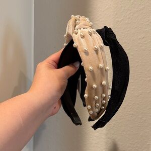 Elegant Pearl Embellished Headbands - Black and Cream